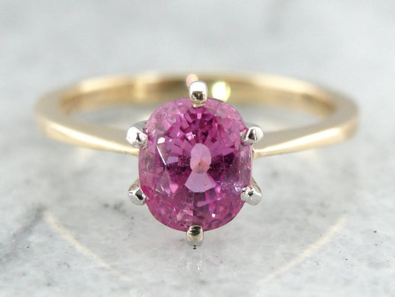 Perfect Pink Sapphire In Vintage Solitaire Mounting, Engagement Ring - 6ckdfv-p