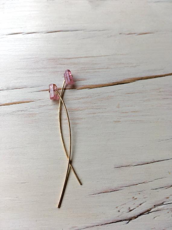 Pink Tourmaline Earring Tourmaline Arc Earring Pink Tourmaline Raw Shard Modern Stud