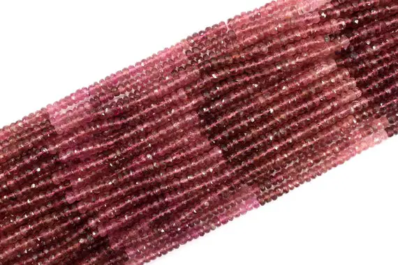 Super Quality Semi Precious Gemstone Ombre Rondelle,14"long Strand Natural Pink Tourmaline Faceted Rondelle Beads, Size 4 Mm Rondelle Beads