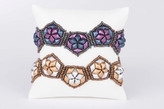 Playful Pentagon Bracelet Pattern Using Diamonduo Beads - Pdf Tutorial Beading