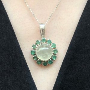 Shop Prehnite Jewelry! Flower Pendant, Prehnite Pendant, Vintage Pendant, May Birthstone, Green Pendant, Round Pendant, Victorian Pendant, Solid Silver Pendant | Natural genuine Prehnite jewelry. Buy crystal jewelry, handmade handcrafted artisan jewelry for women.  Unique handmade gift ideas. #jewelry #beadedjewelry #beadedjewelry #gift #shopping #handmadejewelry #fashion #style #product #jewelry #affiliate #ad