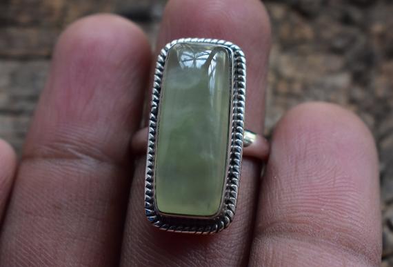 Natural Green Prehnite Ring,natural Prehnite Ring,green Prehnite Rutile Ring,925 Silver Ring,prehnite Ring,oval Shape Ring,natural Prehnite