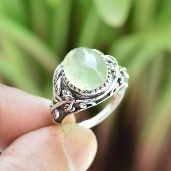 Prehnite Ring ~ 925 Sterling Silver Ring ~ 10x12 Mm Oval Prehnite Ring ~ Statement Ring ~ Handmade Ring ~ Green Gemstone Ring ~ Women's Ring