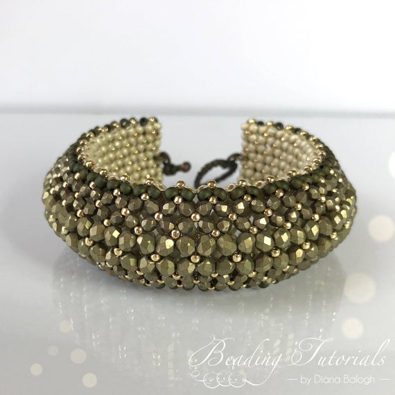 Puffy Bracelet Beading Tutorial, Beading Tutorials And Patterns, Flat Chenille Bracelet Beading Pattern, Chartreuse Bracelet