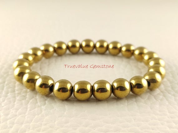 Gold Pyrite Bracelet, Beaded Bracelet, Healing For Men & Women, Willpower, Reliability, Optimism, Pyrite Beads, Gift For Men And Women 3338