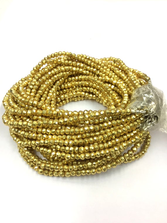 18 Inches Strand Indian Cutting Golden Pyrite Rondelle Beads 4mm Gemstone Beads