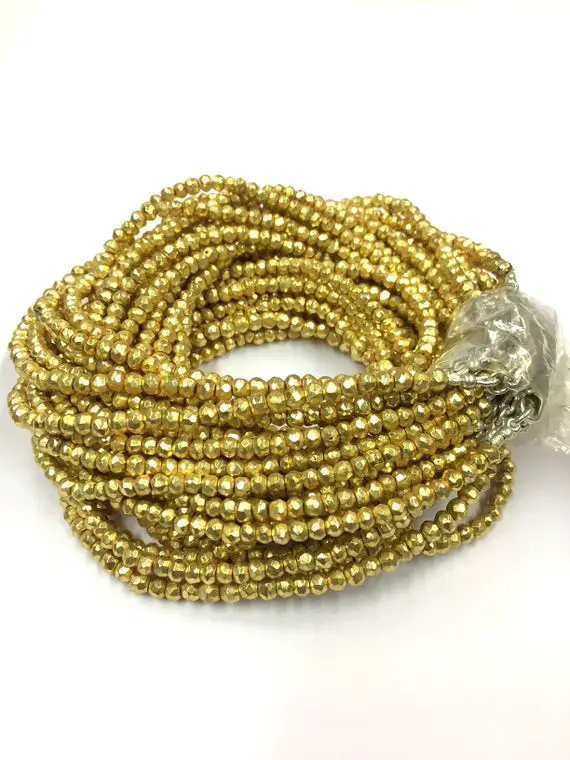 18 Inches Strand Indian Cutting Golden Pyrite Rondelle Beads 4mm Pyrite Gemstone Beads.