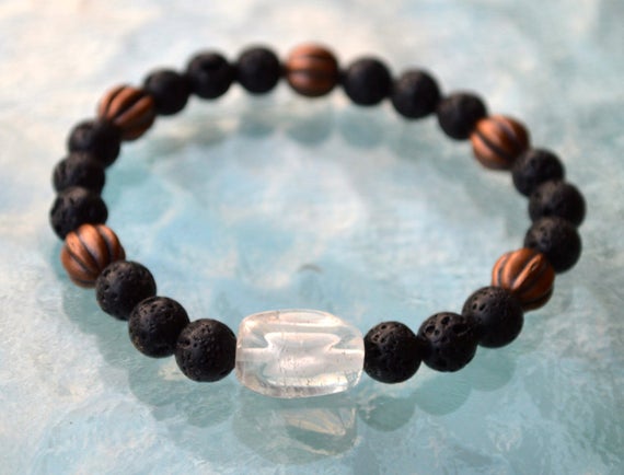 Black Basalt Lava Stone Nirvana Quartz Wrist Mala Beads Bracelet - Grounding, Fertility, Maturity, Energizing, Stability, Increase Libido,