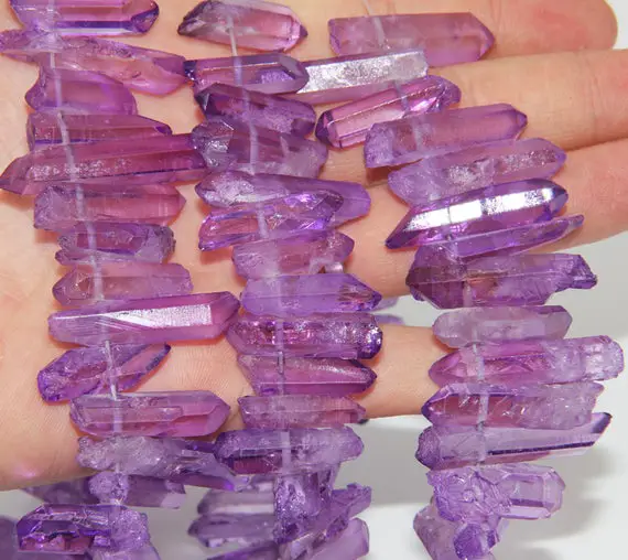 15.9 Inch Natural Purple Crystals Quartz Point Beads,rough Crystals Tower Quartz Point Beads,top Drilled Stick Crystals Quartz Jewelry Beads