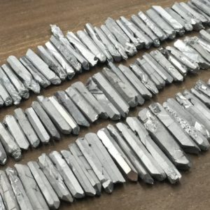 AAA Silver Quartz Point Raw Crystal Point Beads Graduated Top Drilled Wholesale Rough Quartz Gemstone Stick Point 5-8mmx20-50mm | Natural genuine chip Quartz beads for beading and jewelry making.  #jewelry #beads #beadedjewelry #diyjewelry #jewelrymaking #beadstore #beading #affiliate #ad