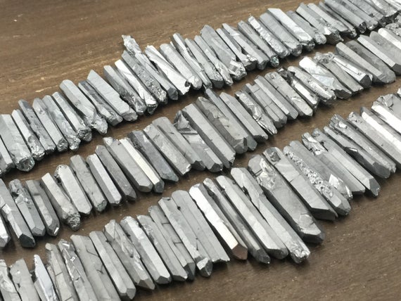 Aaa Silver Quartz Point Raw Crystal Point Beads Graduated Top Drilled Wholesale Rough Quartz Gemstone Stick Point 5-8mmx20-50mm