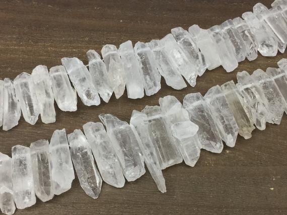 Raw Clear Quartz Crystal Point Beads Rough Crystal Quartz Points Top Drilled Graduated Beads Spike Stick Pendant Bead Supplies 8-12*25-45mm