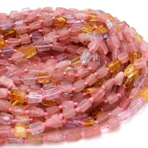 Shop Quartz Chip & Nugget Beads! Natural Quartz, Pink Strawberry Yellow Clear Quartz Nugget Gemstone Beads – PGS224 | Natural genuine chip Quartz beads for beading and jewelry making.  #jewelry #beads #beadedjewelry #diyjewelry #jewelrymaking #beadstore #beading #affiliate #ad