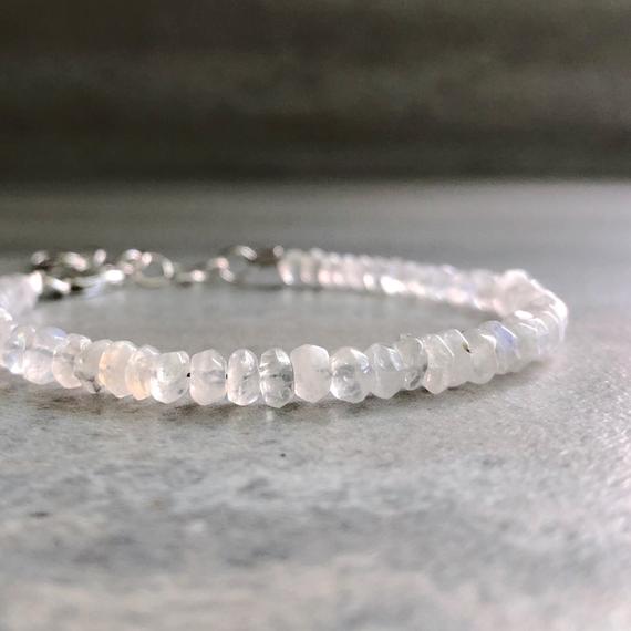 Adjustable Bracelet For Women, Men | Rainbow Moonstone Jewelry | 2 Inch Extender Chain | 5 6 7 8 9 10 Inch Size For Small Or Large Wrists