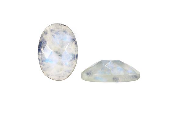 Rainbow Moonstone Cabochon - Faceted Oval - 10x14mm - Natural Gemstones - Jewelry Making Supplies - Birthstones - Diy - 1 Cab