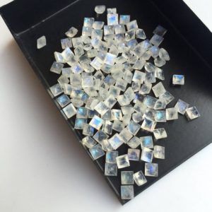 Shop Rainbow Moonstone Faceted Beads! 50 Pieces Wholesale Tiny 4mm Each AAA Rainbow Moonstone Faceted Square Shaped Flashy Blue/White Loose Cabochons MS38 | Natural genuine faceted Rainbow Moonstone beads for beading and jewelry making.  #jewelry #beads #beadedjewelry #diyjewelry #jewelrymaking #beadstore #beading #affiliate #ad