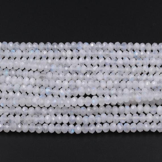 Natural Rainbow Moonstone Faceted Rondelle Beads 4mm 6mm 8mm 9mm High Quality Flashy Blue Moonstone Gemstone 15.5" Strand