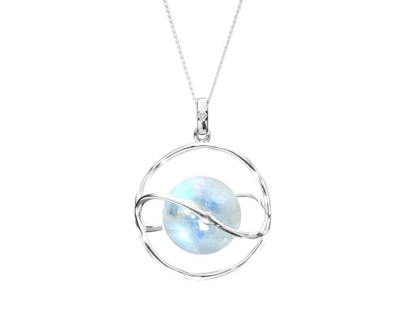 Rainbow Moonstone Necklace Pendant-white Crystal Ball Necklace-june Birthstone Necklace-galaxy Planet Necklace With Chain-simple Sphere Cage