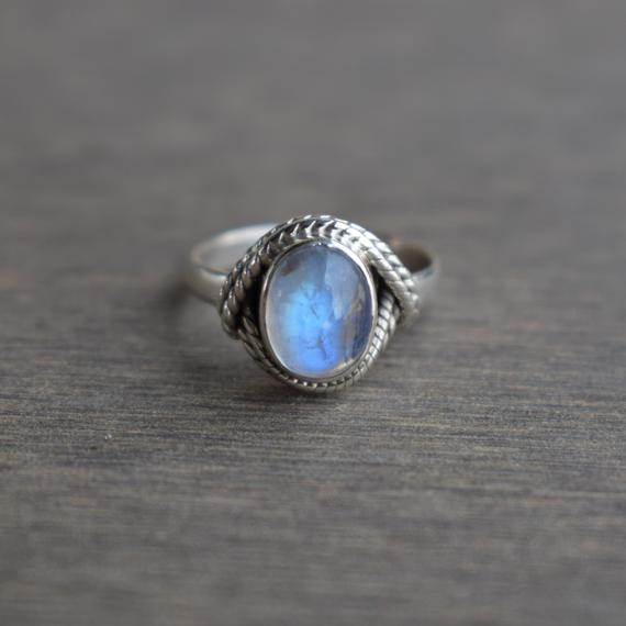 Natural Rainbow Moonstone Ring-blue Fire Moonstone Ring-handmade Silver Ring-925 Sterling Silver-oval Moonstone Designer Ring-promise Ring