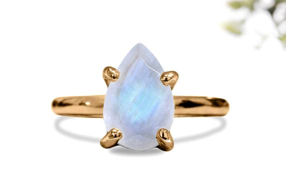 Teardrop Ring · Moonstone Ring · Rainbow Moonstone Ring · Rose Gold Ring · 14k Gold Ring · Pear Stone Ring · Handmade Ring For Woman