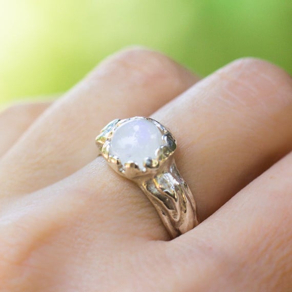 Rainbow Moonstone Silver Ring, Witch Jewelry, Spiral Ring, Free Form Handcrafted Jewelry