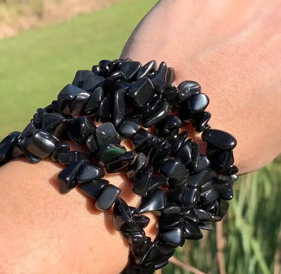 Rainbow Obsidian Crystal Chips Bracelet, Obsidian Gemstone Beaded Bracelet