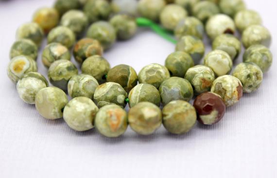 Rhyolite Beads, Green Rhyolite Faceted Round Ball Sphere Beads Natural Gemstone Beads (4mm 6mm 8mm 10mm) - Pg46