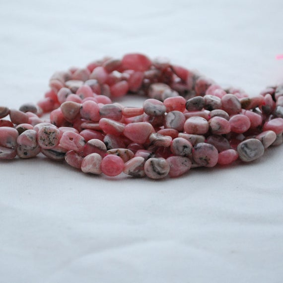 Natural Rhodochrosite Semi-precious Gemstone Tumbled Stone Nugget Pebble Beads - 5mm - 8mm - 15" Strand