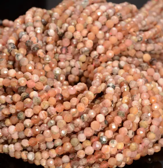 3mm Rhodochrosite Gemstone Micro Faceted Round Grade Aa Beads 15.5inch Wholesale (80010145-a196)