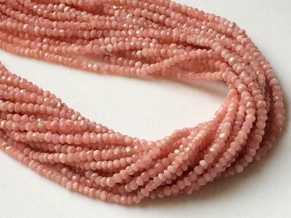 3.5-4mm Rhodochrosite Faceted Rondelles, Natural Rhodochrosite Beads, Rhodochrosite For Jewelry, Pink Faceted Beads (6.5in To 13in) - Apa24