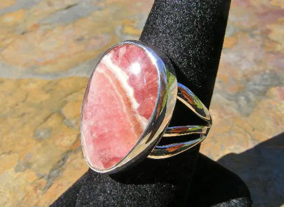Rhodocrosite Ring, Size 10 Ring, Inca Rose Stone, Mined In Argentina, Stunning Deep Pink,stone Of Heart And Love, Sterling Silver