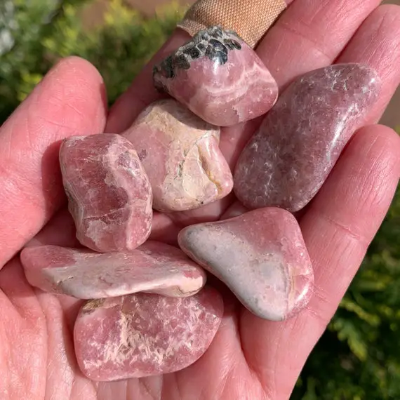 Set Of Rhodochrosite Tumbled Stones - Natural Crystals - Healing Crystals - Meditation Stones - Crystal Grid Stones - From Argentina - 79g