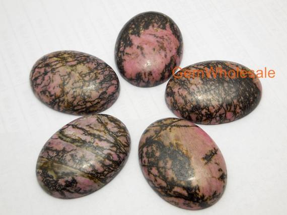 Natural Rhodonite Stone Cabochon Pendant 30x40mm, Oval Gemstone Pendant, Black Line Rhodonite Diy Pendant