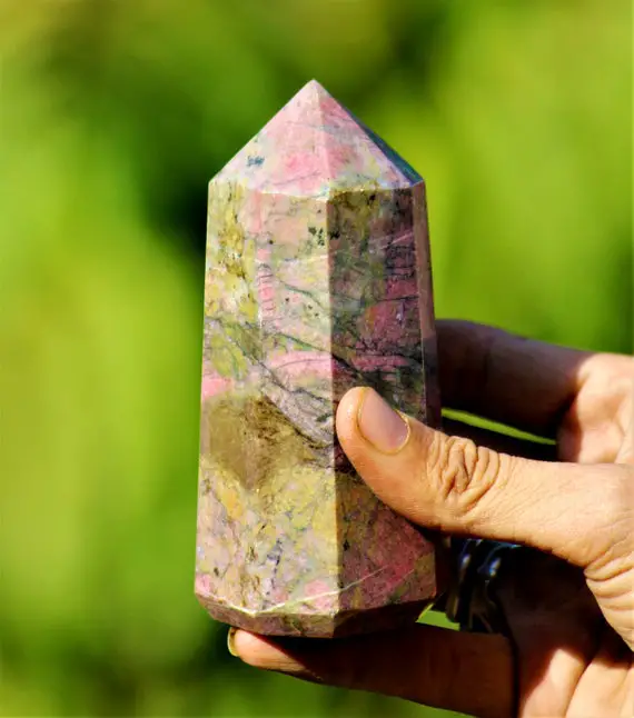 Pink Rhodonite Crystal David Antenna - 100mm Aura Energy Generator, Metaphysical Healing Stone For Chakra Balancing, Love & Home Decor Gift