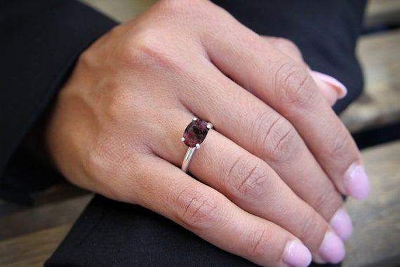 Delicate Cocktail Ring · Silver Ring · Rhodonite Ring · Simple Ring · Silver Stone Ring · Vintage Ring · Pink Ring · Thin Silver Ring