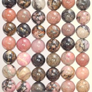 Shop Rhodonite Round Beads! 6mm Haitian Flower Rhodonite Gemstone Pink Black Round Loose Beads 15.5 inch Full Strand (80002569-805) | Natural genuine round Rhodonite beads for beading and jewelry making.  #jewelry #beads #beadedjewelry #diyjewelry #jewelrymaking #beadstore #beading #affiliate #ad