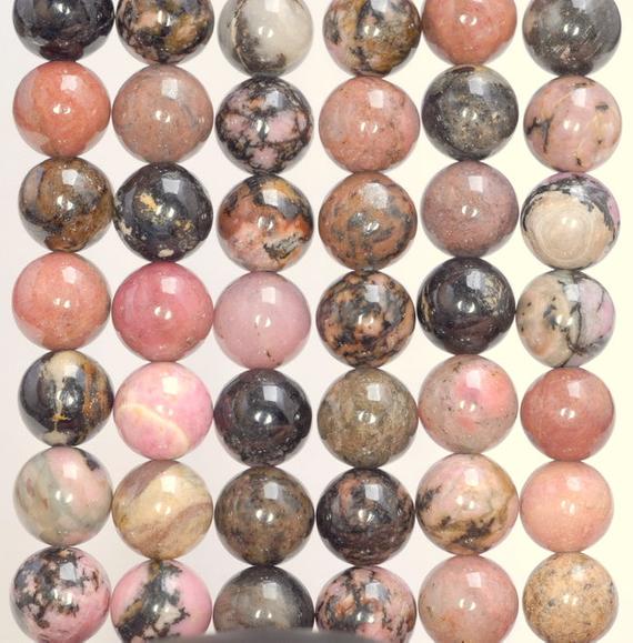 6mm Haitian Flower Rhodonite Gemstone Pink Black Round Loose Beads 15.5 Inch Full Strand (80002569-805)