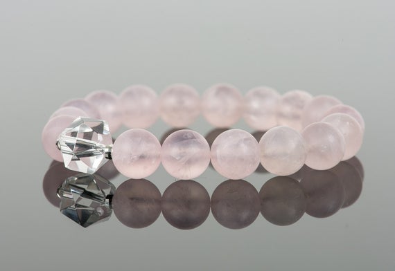 Matte Rose Quartz 10mm Bracelet, Handmade Gemstone Jewelry, Statement Stacking Bracelet Made With Pink Gemstones