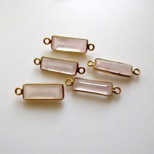 Shop Rose Quartz Faceted Beads! 6 Pieces Natural Rose Quartz Faceted Rectangle Bezel Connectors, 16x6mm Sterling Silver Double Loop Gemstone Charms, GDS1618 | Natural genuine faceted Rose Quartz beads for beading and jewelry making.  #jewelry #beads #beadedjewelry #diyjewelry #jewelrymaking #beadstore #beading #affiliate #ad