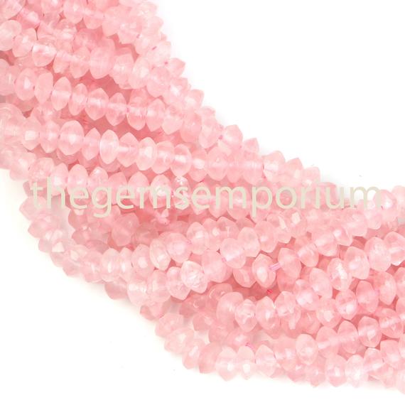 Rose Quartz Faceted Rondelle  Beads,  5-5.25mm Rose Quartz Indian Cut Faceted Rondelle Beads, Rose Quartz Faceted Beads,rose Quartz Rondelle
