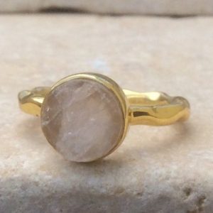 Raw Rose Quartz Gold Ring, Gold Vermeil Stone Ring, Rough Natural Gemstone, Gift for Her | Natural genuine Array jewelry. Buy crystal jewelry, handmade handcrafted artisan jewelry for women.  Unique handmade gift ideas. #jewelry #beadedjewelry #beadedjewelry #gift #shopping #handmadejewelry #fashion #style #product #jewelry #affiliate #ad