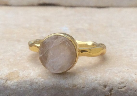 Raw Rose Quartz Gold Ring, Gold Vermeil Stone Ring, Rough Natural Gemstone, Gift For Her