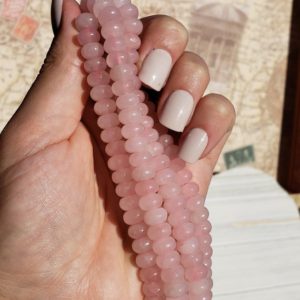 Shop Rondelle Gemstone Beads! Natural Rose Quartz Beads Strands, Rondelle, 8 x 5 mm, Hole: 1 mm | Natural genuine rondelle Gemstone beads for beading and jewelry making.  #jewelry #beads #beadedjewelry #diyjewelry #jewelrymaking #beadstore #beading #affiliate #ad