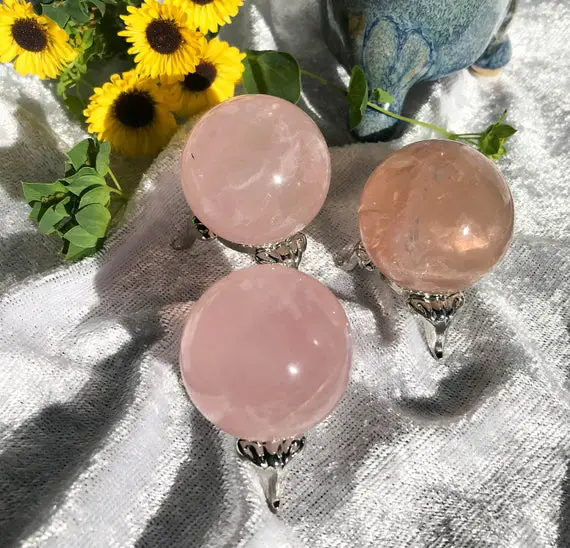 Star Rose Quartz Sphere With Metal Stand - The Stone Of Unconditional Love
