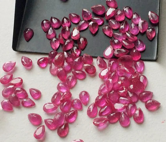 3-5mm Ruby Faceted Pear Gemstone, Original Ruby Pear, Ruby Pear Cabochons For Jewelry, Ruby Gems (2cts To 10cts Options) - Pga409
