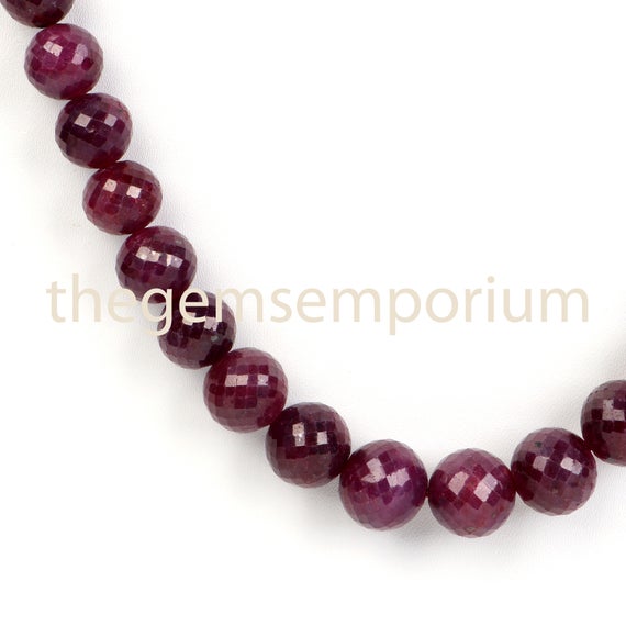Ruby Dyed Faceted Round Shape Beads, Natural Corundum Faceted Beads, Dyed Ruby Round Beads Necklace, Ruby Corundum Faceted Round Necklace