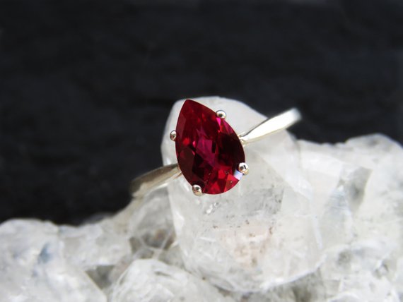 Ruby Engagement Ring, Ruby Teardrop Pear Solitaire Engagement Ring, Unique Red Engagement Rings, Ruby Solitaire Ring, Ruby Teardrop Ring