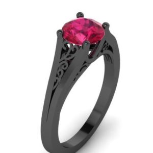 Ruby Engagement Ring Wedding Ring 14K Black Gold Unique Bridal Ring Filigree Design Fine Jewelry Chrsitmas Gift Edwardian Holiday Gift-V1155 | Natural genuine Array rings, simple unique alternative gemstone engagement rings. #rings #jewelry #bridal #wedding #jewelryaccessories #engagementrings #weddingideas #affiliate #ad