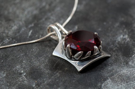 Ruby Pendant, Created Ruby Pendant, Statement Pendant, Red Ruby Pendant, Solid Silver Pendant, Red Pendant, Large Ruby Pendant, Created Ruby
