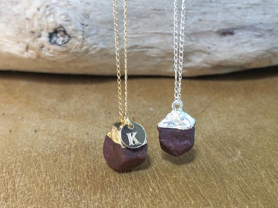 Raw Ruby Necklace - Raw Ruby Jewelry - Cancer Birthstone Gift - Birthstone Necklace - Natural Ruby Pendant - Crystal Healing Necklace